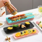 1/2 White Pp Tree Pattern Rectangular Sushi Plates, Dessert Snacks, Fruit Afternoon Tea and Western Food Plates, Home Cafe Restaurant Hotel Snack Plates, Outdoor Camping Barbecue Skewers Trays - Image 2