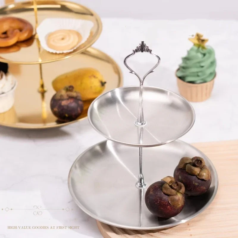 kf-S0f320d1c280647679b30604a0d8760e7l Three-layer Stainless Steel Cake Tray, Cake, Snack Plate, Birthday, Wedding Party Dessert Stand, Table Dessert Display Stan - Image 1