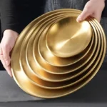 High Quality Gold Silver Tray Stainless Steel Dining Disc Round Bone Spitting Dishes Fruit Meat Dessert Plate Kitchen Tableware