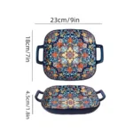 1 piece of 9-inch Bohemian style salad plate with double ear ceramic pasta dish, can be used for oven, microwave - Image 7