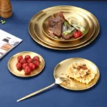 High Quality Gold Silver Tray Stainless Steel Dining Disc Round Bone Spitting Dishes Fruit Meat Dessert Plate Kitchen Tableware - Image 3