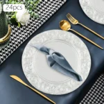 Plates Set Round Plates Reusable Plates Charger Plates 24 Packed Western Dim Sum Plates Silver Green Gold Black - Image 3