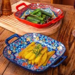 1 piece of 9-inch Bohemian style salad plate with double ear ceramic pasta dish, can be used for oven, microwave - Image 2