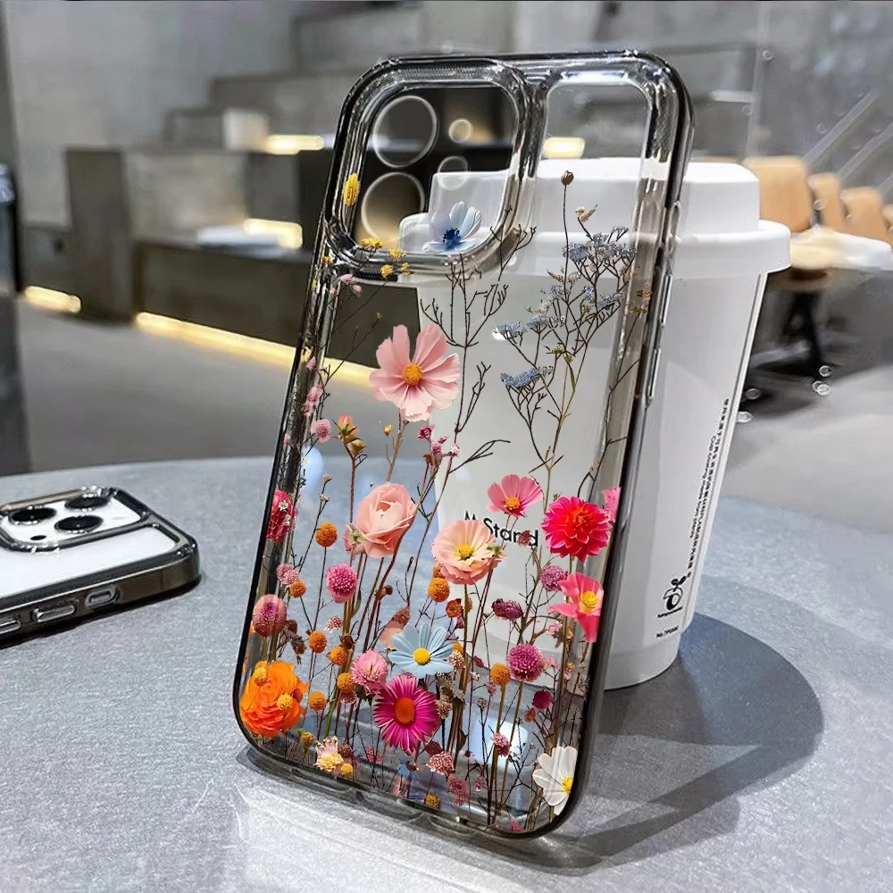 kf-S2a0aa764b3384451adc3adea18f6c071L Flower Phone Case For iPhone 16 Pro 13 15 11 12 14 17 Pro Max 16E XR 7 8 SE XS Shockproof Transparent Cover Silicone Soft Fundas - Image 1