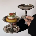 Stainless Steel Dessert Plate Cake Tray Ice Cream Cup Tall Cup High Tea Snack Pudding Fruit Dish Cute Plates Table Decoration