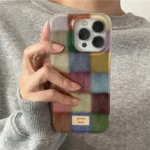 Cute Dopamine Color Block Match Plaid Clear Case For iPhone 17 16 15 14 13 12 11 Pro Max XS XR X 7 8 Plus Checkered Soft Cover