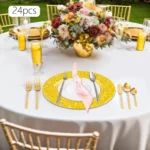 Plates Set Round Plates Reusable Plates Charger Plates 24 Packed Western Dim Sum Plates Silver Green Gold Black - Image 20