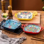 1 piece of 9-inch Bohemian style salad plate with double ear ceramic pasta dish, can be used for oven, microwave - Image 3