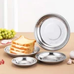 6-pcs Stainless Steel Round Plate，Camping Metal Dinner Plates，Reusable Serving Snack Eating Salad Dishes Non fragile plate - Image 2