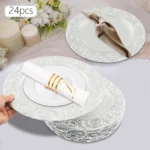 Plates Set Round Plates Reusable Plates Charger Plates 24 Packed Western Dim Sum Plates Silver Green Gold Black - Image 43