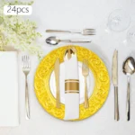 Plates Set Round Plates Reusable Plates Charger Plates 24 Packed Western Dim Sum Plates Silver Green Gold Black - Image 18