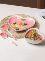 3pcs Strawberry Bowl Spoon Plate set beautiful girl heart bowl salad bowl dessert household tableware - Image 4