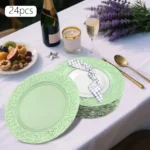 Plates Set Round Plates Reusable Plates Charger Plates 24 Packed Western Dim Sum Plates Silver Green Gold Black - Image 9