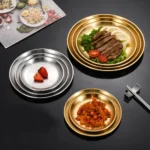 Stainless Steel Metal Round Dining Disc Bone Spitting Dish High Quality Shallow Tray Silver BBQ Disc Kitchen Plate Tableware - Image 5