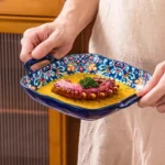 1 piece of 9-inch Bohemian style salad plate with double ear ceramic pasta dish, can be used for oven, microwave - Image 9