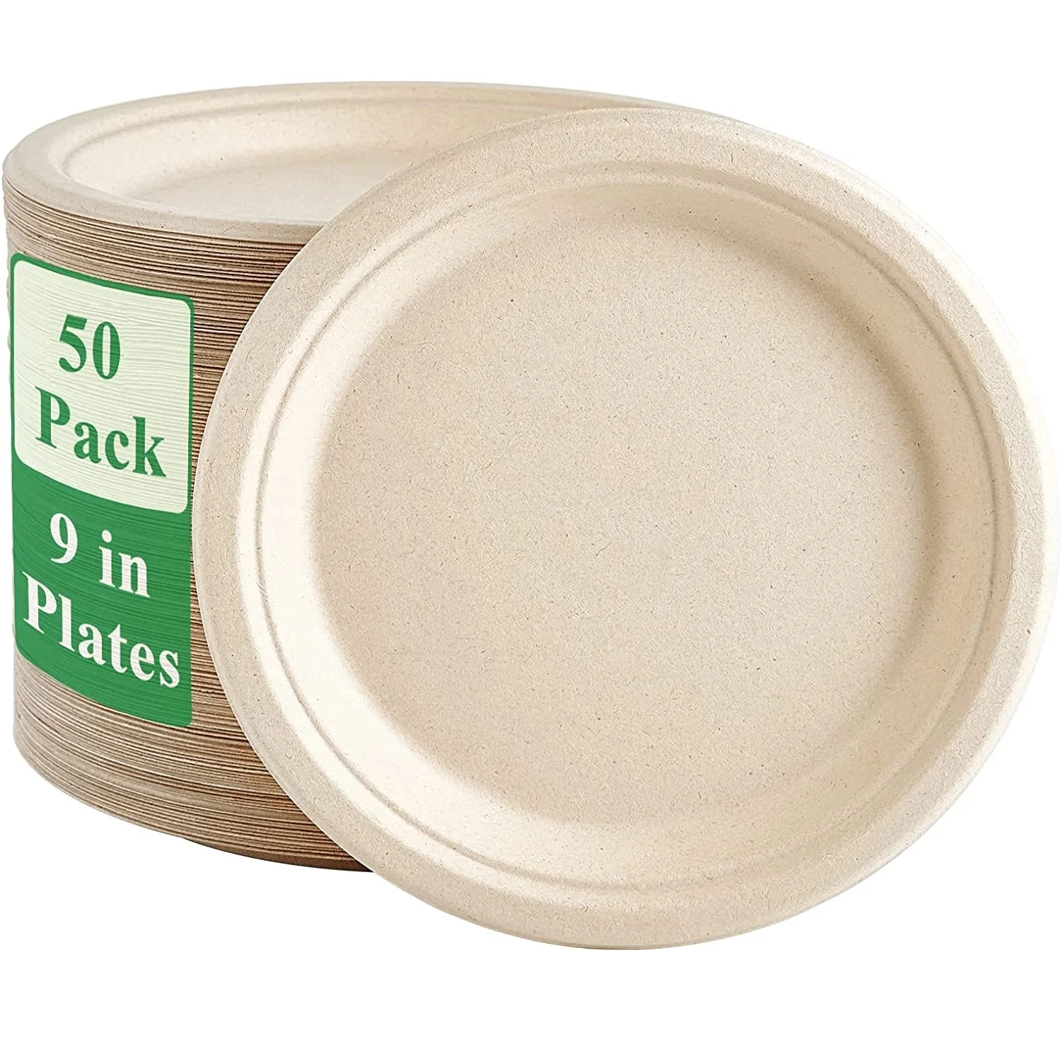 kf-S8dca5a44b0af419d8ec94af4579f9159v 25-50Pack 9&7inch Heavy-Duty Disposable Paper Plates100% Compostable Bagasse Natural Biodegradable Eco-Friendly Sugarcane Plates - Image 1