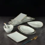 1PC Melamine Rectangular Plate Imitation Porcelain Japanese Plate Oval Creative Hot Pot Restaurant Tableware Household Goods