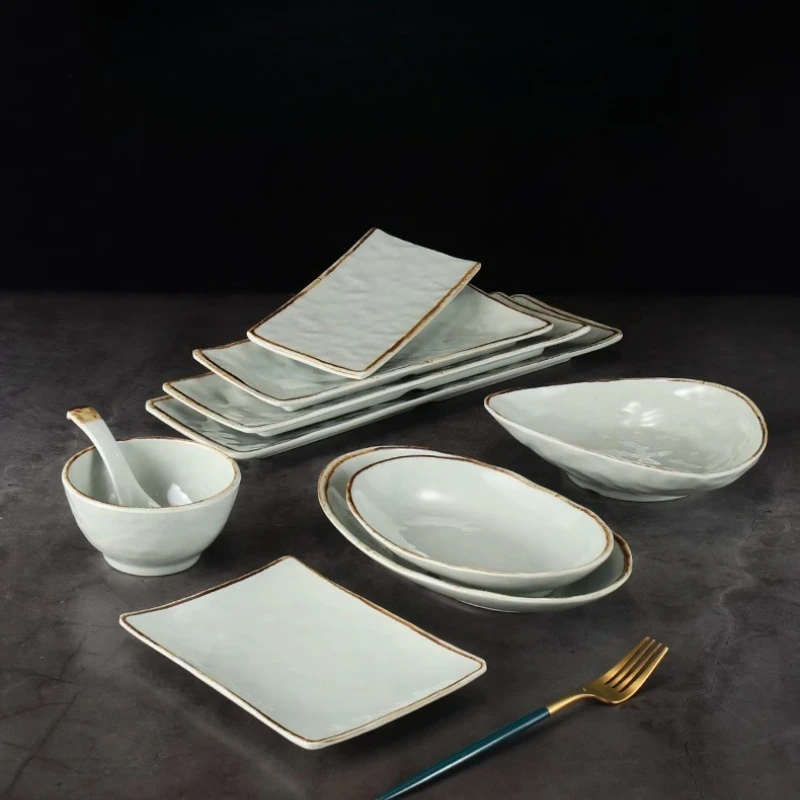 kf-S97627ab0397a42a6bca75014683a5544i 1PC Melamine Rectangular Plate Imitation Porcelain Japanese Plate Oval Creative Hot Pot Restaurant Tableware Household Goods - Image 1