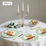 Plates Set Round Plates Reusable Plates Charger Plates 24 Packed Western Dim Sum Plates Silver Green Gold Black - Image 2