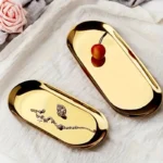 Stainless Steel Gold Dining Plate Dessert Plate Nut Fruit Cake Tray Snack Kitchen Plate Western Steak Kitchen Plate Dish Tray