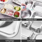 1 Piece Stainless Steel Partitioned Dinner Plate Lunch And Dinner Tray With 5 Compartments Student Lunch Box Returant Plates - Image 5