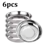 6-pcs Stainless Steel Round Plate，Camping Metal Dinner Plates，Reusable Serving Snack Eating Salad Dishes Non fragile plate