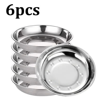 6-pcs Stainless Steel Round Plate，Camping Metal Dinner Plates，Reusable Serving Snack Eating Salad Dishes Non fragile plate