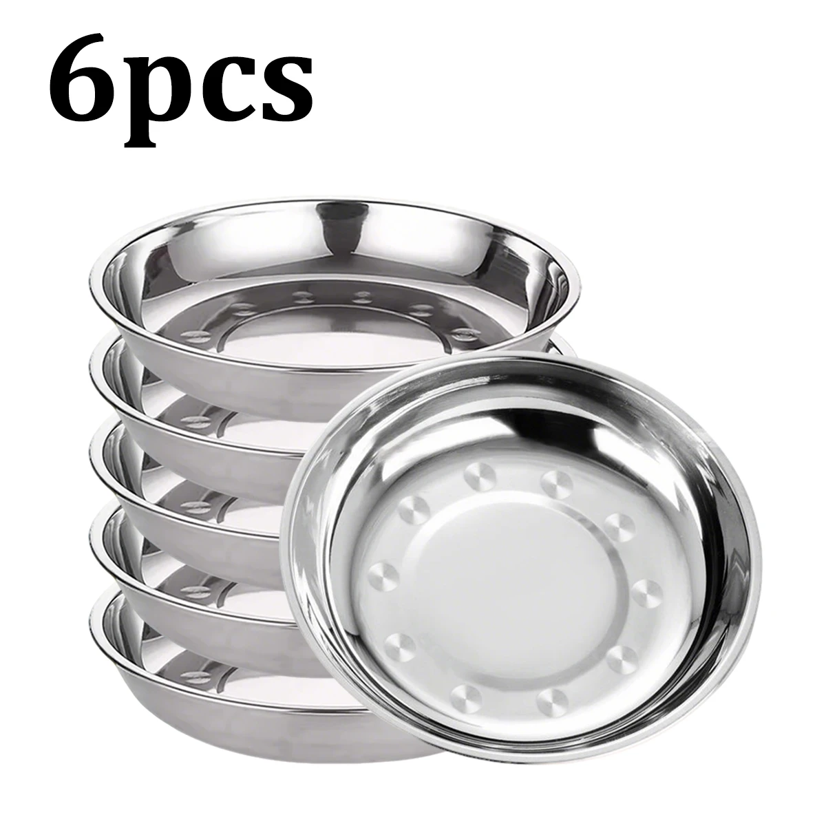 kf-Se1c5b2e572864c448455498ea966973aV 6-pcs Stainless Steel Round Plate,Camping Metal Dinner Plates,Reusable Serving Snack Eating Salad Dishes Non fragile plate - Image 1