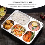 1 Piece Stainless Steel Partitioned Dinner Plate Lunch And Dinner Tray With 5 Compartments Student Lunch Box Returant Plates