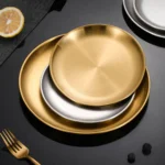 Stainless Steel Metal Round Dining Disc Bone Spitting Dish High Quality Shallow Tray Silver BBQ Disc Kitchen Plate Tableware - Image 4
