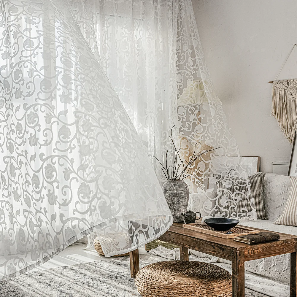 kf-Hb2b28748263745b6a6ee7ec88a8dcfe3H High-grade White Embroidery Flower Screens European Style Voile Tulle Sheer for Bedroom Living Room Windows Curtain Curtains New - Image 1