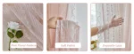 Pink Vertical Striped Rose Flower Lace With White Pearl Ruffled Tulle Curtains For Living Room Romantic Princess Bedroom Drapes - Image 8