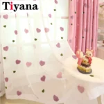Cartoon Children Pink Embroidered Sheer Tulle 3D Love Heart Blackout Curtain For Girls Living Room Bedroom Window Drapes Cortina - Image 2