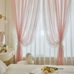 Pink Vertical Striped Rose Flower Lace With White Pearl Ruffled Tulle Curtains For Living Room Romantic Princess Bedroom Drapes - Image 5